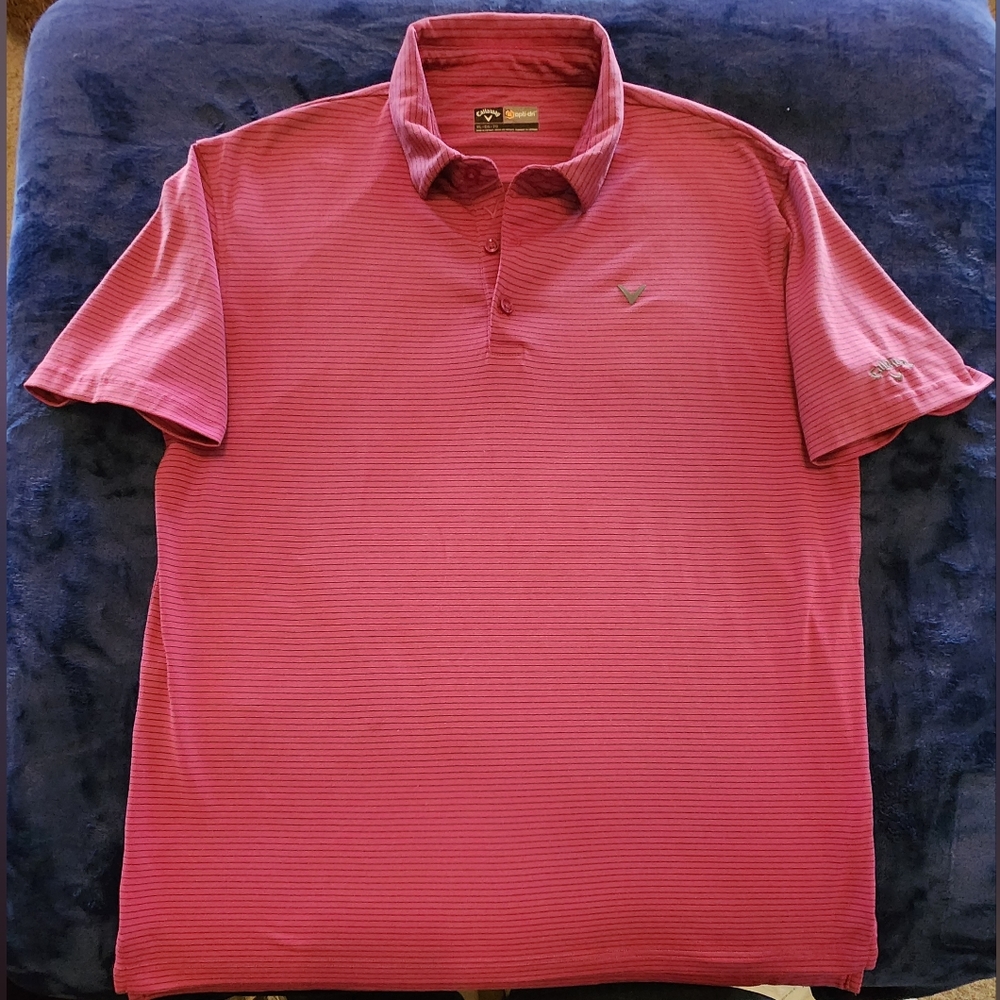 Callaway Pink Striped Men's‎ XL Short Sleeve Golf Polo Shirt